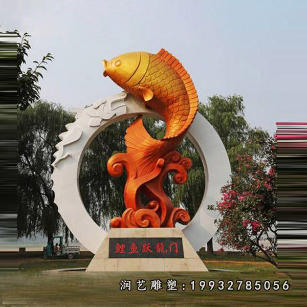 商场不锈钢鲤鱼跃龙门景观雕塑