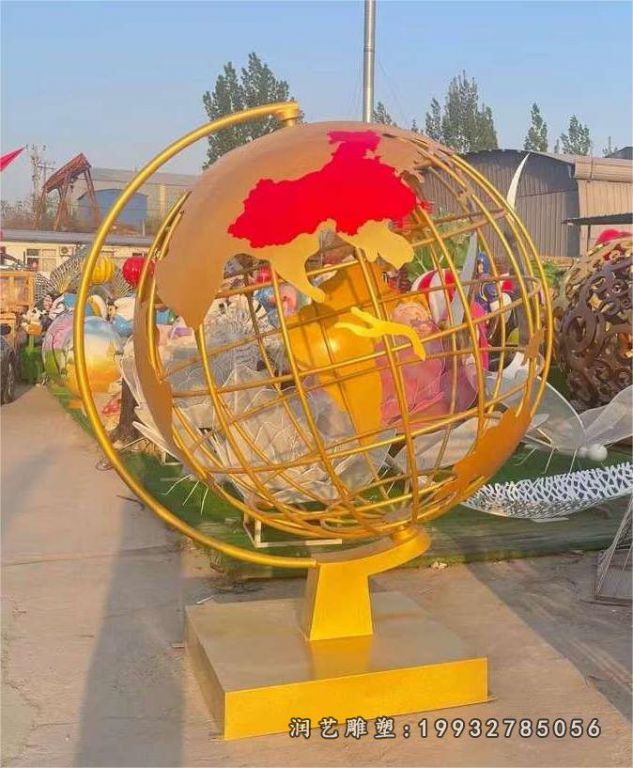 商业街不锈钢地球仪景观雕塑