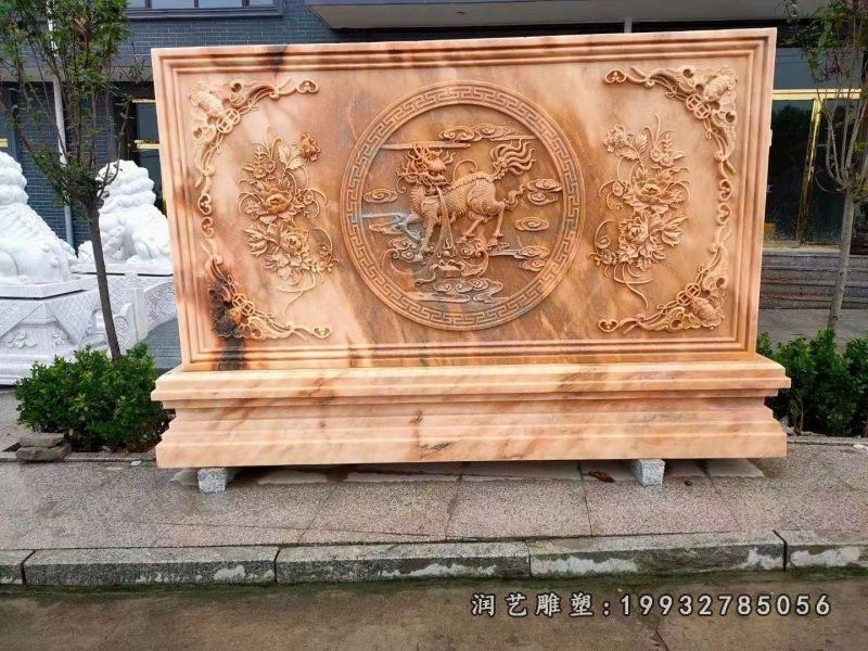 商场晚霞红影壁景观石雕